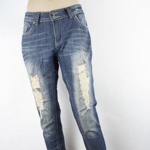 Ten25 Denim Slim 14W (34 X 33) Women's Denim Jeans Medium Wash Distressed